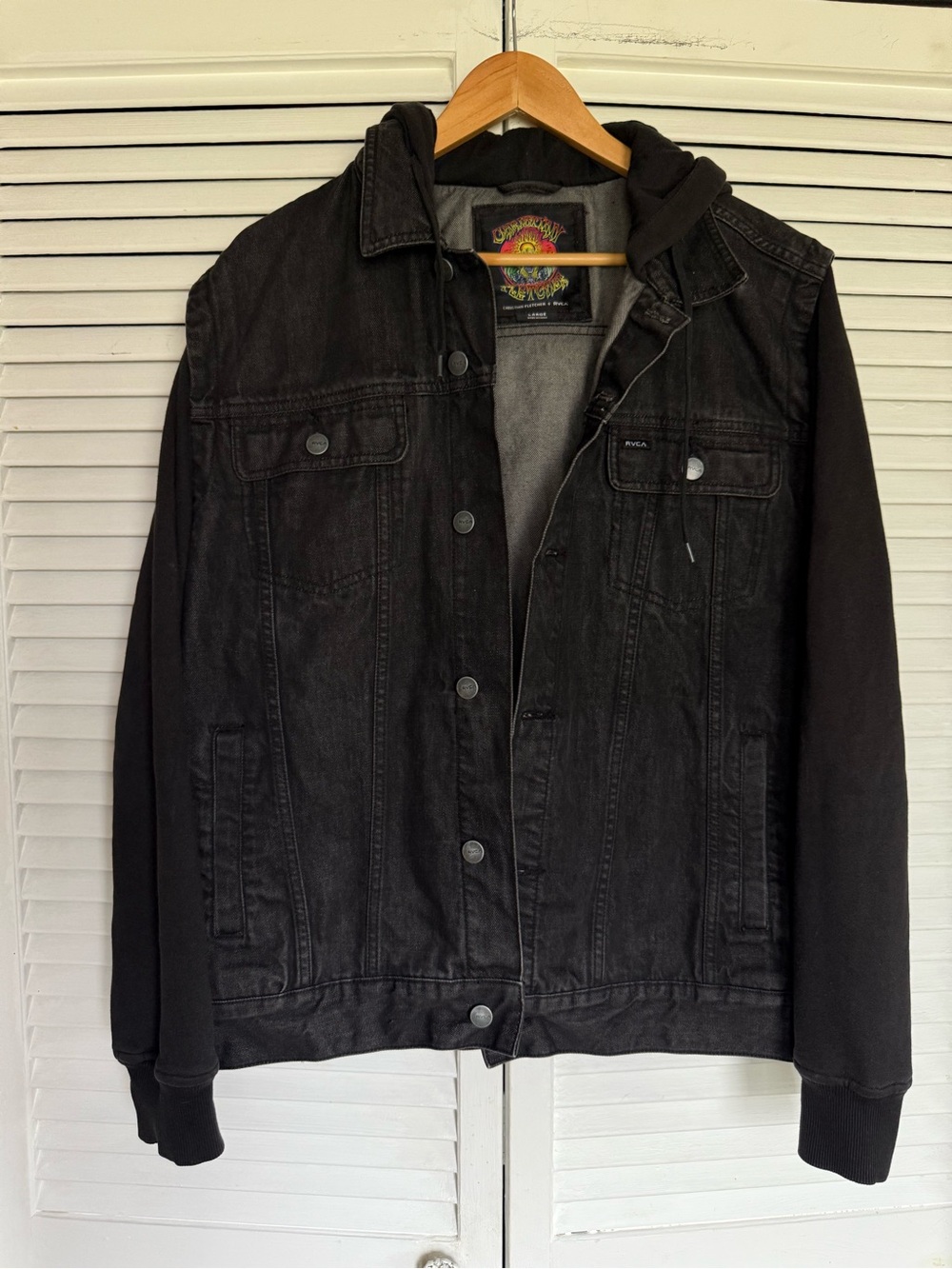 RVCA Black Mixed-Media Hooded Shirt Jacket